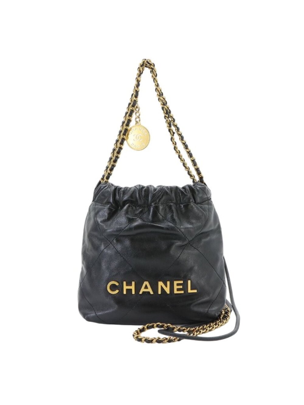 Chanel 22 Mini 2-Way Chain Shoulder Bag Calfskin Black